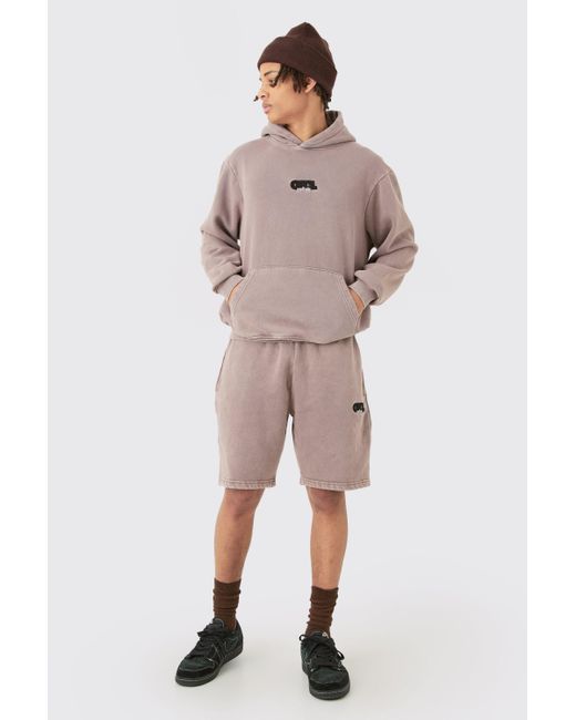 BoohooMAN Pink Man Washed Hooded Short Tracksuit for men