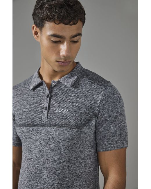 BoohooMAN Gray Man Active Muscle Fit Seamless Marl Golf Polo for men