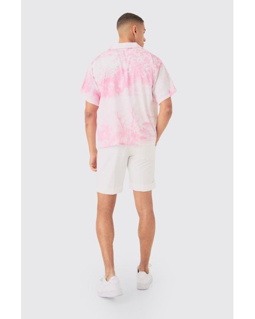 BoohooMAN Boxy Revere Floral Short Sleeve Shirt in Pink für Herren