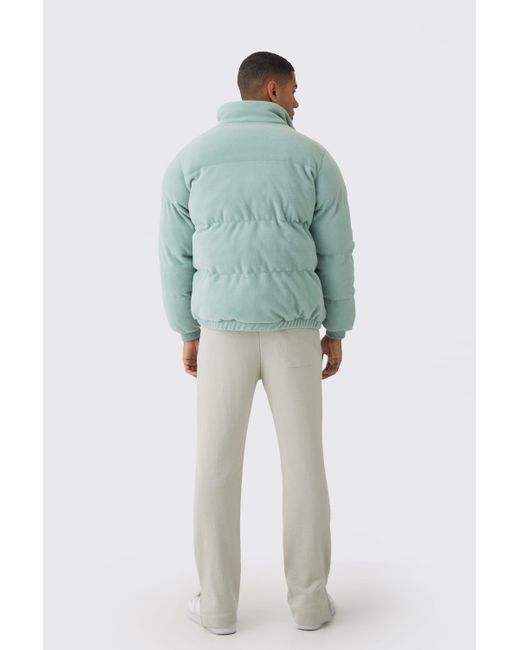 BoohooMAN Green Fleece Funnel Neck Puffer Coat In Sage for men