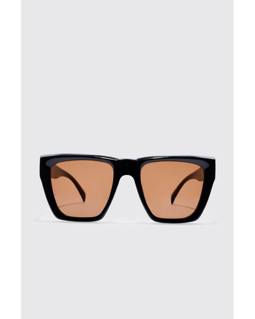 BoohooMAN Square Sunglasses With Brown Lens In Black in White für Herren