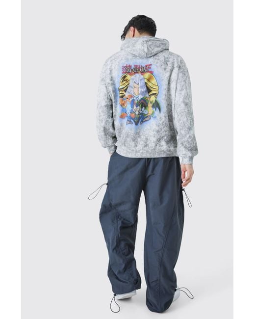 BoohooMAN Blue Oversized Yugioh Pegasus Washed License Hoodie for men