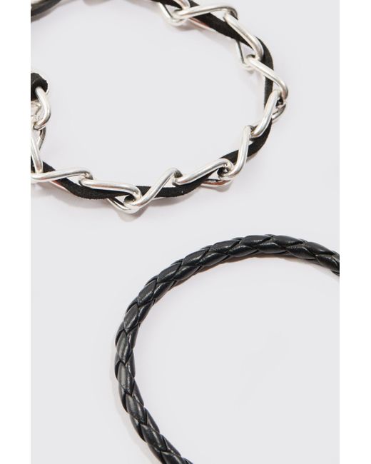 BoohooMAN Black 2 Pack Rope And Chain Bracelets for men