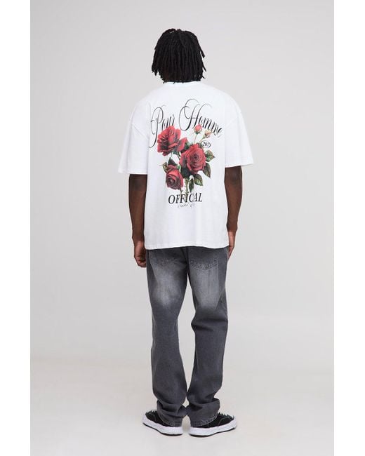 BoohooMAN Black Tall Oversized Official Floral Print T-Shirt for men