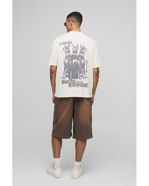 Camiseta Oversize Con Cuello Extendido Y Estampado Gráfico Pour Homme Canine Boohoo de color Gray