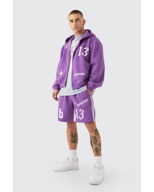 BoohooMAN Purple Oversized Boxy Hooded Gusset Short Tracksuit for men