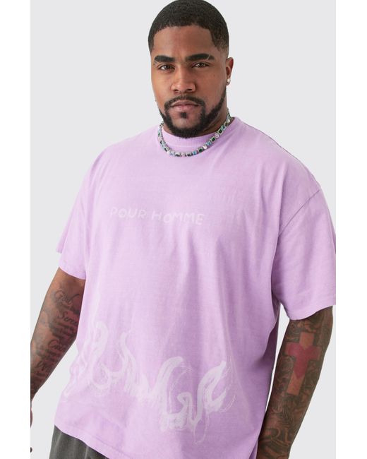BoohooMAN Plus Oversized Pour Homme Printed T-shirt In Pink in Purple für Herren