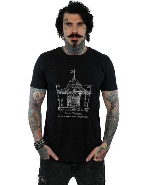 BoohooMAN Black Disney Mary Poppins Carousel Sketch T-shirt for men