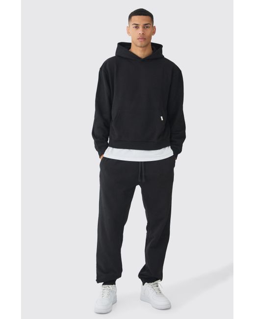 BoohooMAN Black Oversized Boxy Hooded Tracksuit for men