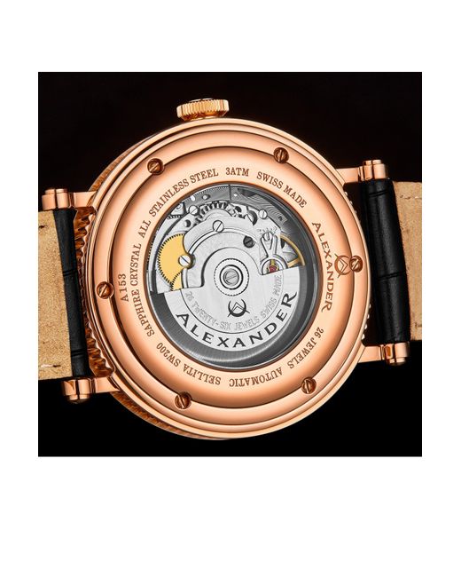 BoohooMAN Black Alexander Alexander A153 Luxury Swiss Automatic Classic 43mm Stainless Steel Luxury Watch With Brass Dial And Sapphire Crystal for men