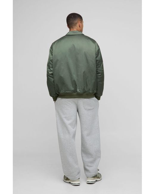 BoohooMAN Green Oversized Nylon Collared Flight Jacket for men