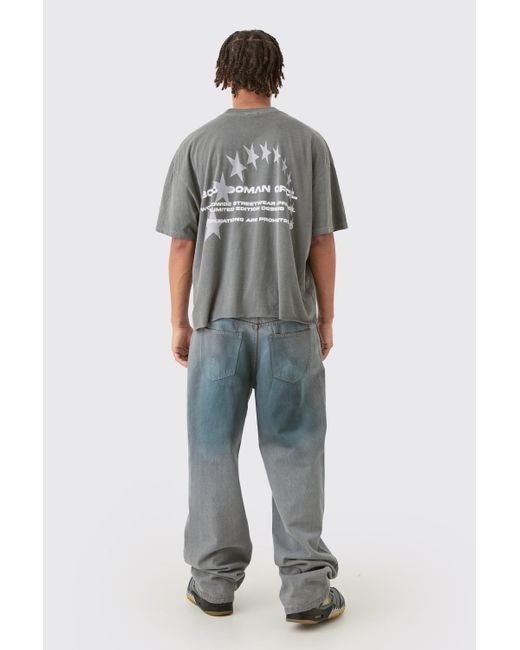 BoohooMAN Oversized Boxy Star Print Washed T-shirt in Gray für Herren