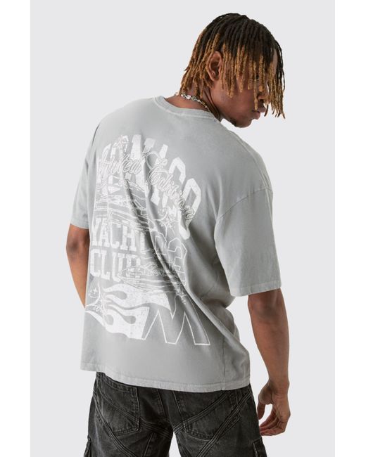 BoohooMAN Tall Monaco Moto Back Graphic T-shirt In Grey in Gray für Herren