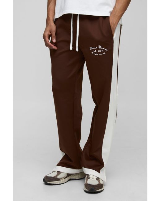 BoohooMAN Brown Relaxed Homme Side Stripe Tricot Joggers for men