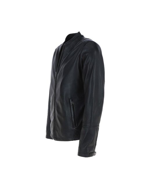 BoohooMAN Blue Ashwood Leather 'fons' Leather Slim Fit Biker Jacket for men