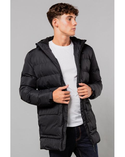 BoohooMAN Gray Tokyo Laundry Hooded Padded Parka Jacket With Toggles for men