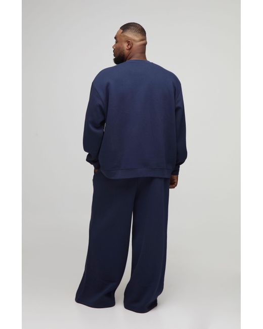 BoohooMAN Blue Plus Basic Oversized Crew Neck Sweatshirt for men
