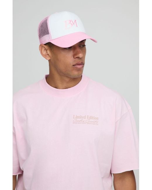 BoohooMAN Pink Bm Trucker Cap for men
