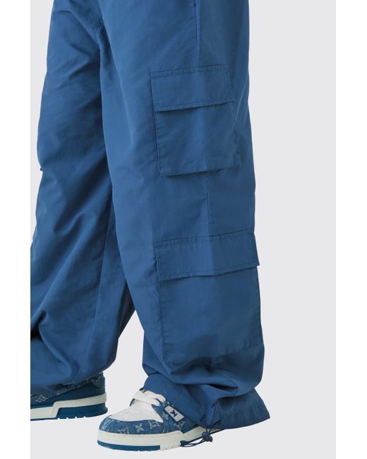 Elastic Waist Multi Pocket Parachute Trousers Boohoo de color Blue