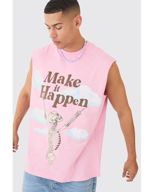 BoohooMAN Pink Oversized Skeleton Graphic Tank for men