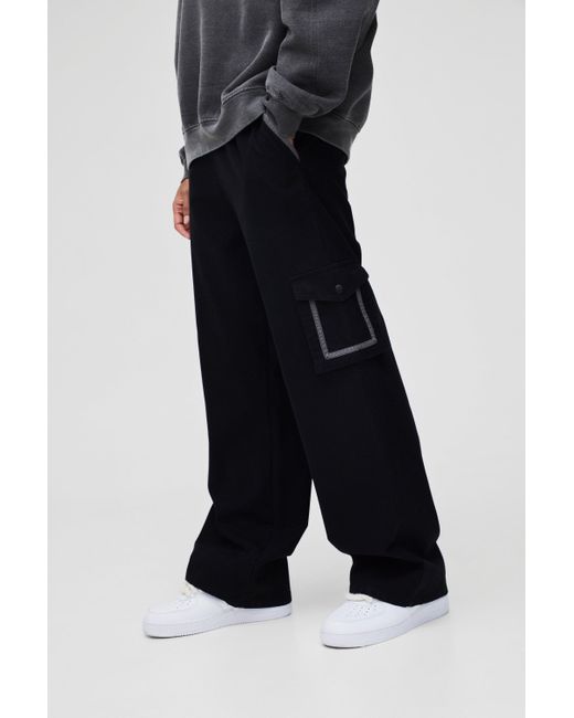 BoohooMAN Lockere Cargo-Hose mit elastischem Bund und Ripstop-Streifen in Blue für Herren