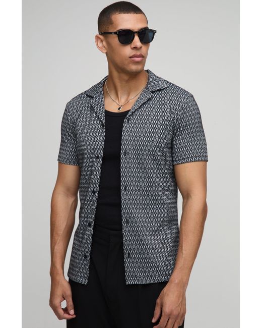 Camisa De Manga Corta Elástica Con Estampado Geométrico Boohoo de color Gray