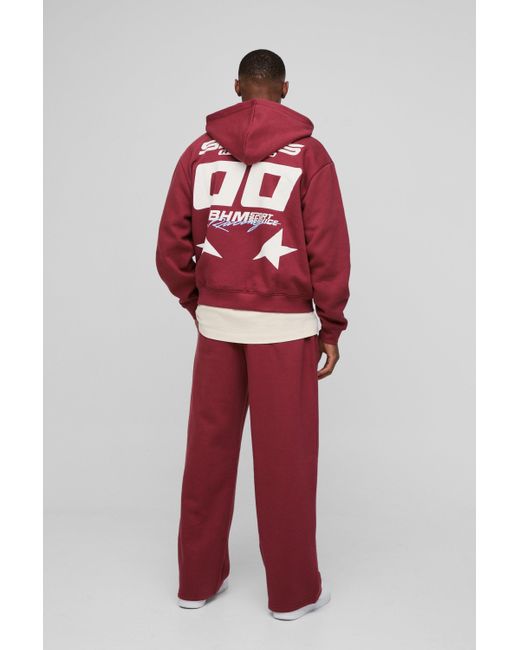 BoohooMAN Red Zip Through Moto And Sweatpants Print Tracksuit for men