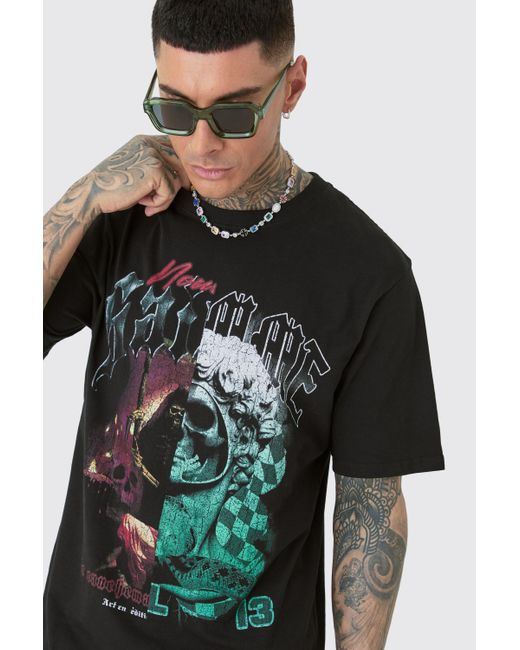 BoohooMAN Tall Core Gothic Splice Print T-shirt In Black for men