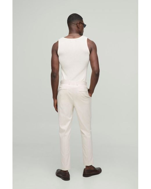 Boohoo Natural Tapered Fit Crease Front Tailored Trouser