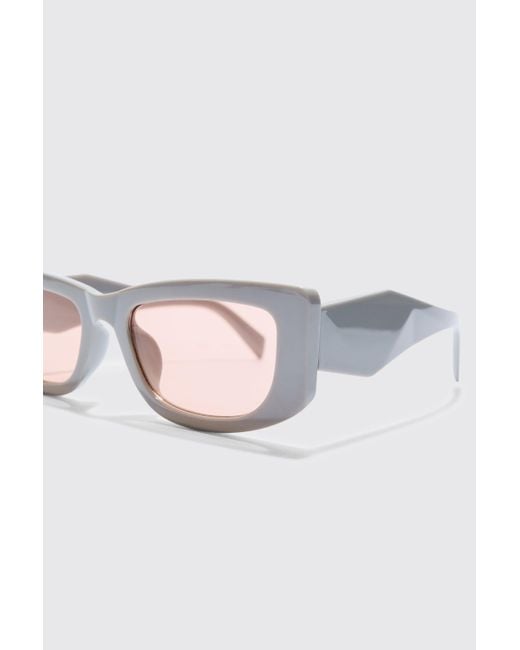 BoohooMAN White Chunky Angled Frame Sunglasses In Grey for men