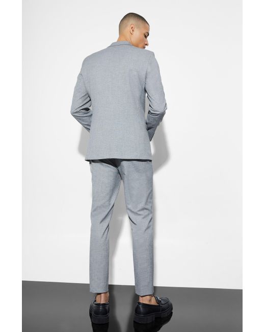Boohoo Gray Skinny Single Breasted Linen Suit Jacket