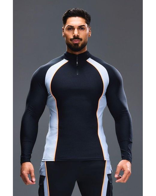 BoohooMAN Man Active Slim-Fit Colorblock Trainingsoberteil mit 1/4 Reißverschluss in Blue für Herren