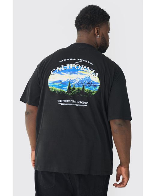 BoohooMAN Blue Plus Oversized California Landscape Back Print T-shirt for men