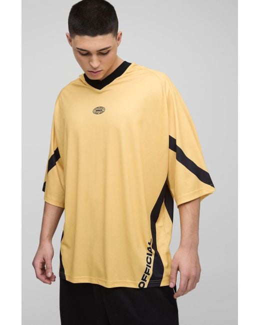 BoohooMAN Natural Oversized Longline V Neck Mesh Hockey Top for men