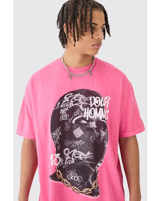 BoohooMAN Pink Oversized Mask Graphic T-shirt for men