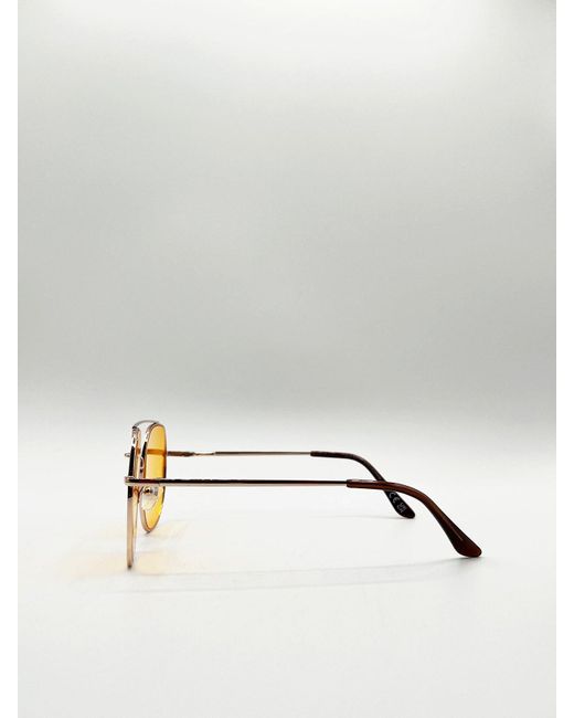 BoohooMAN Yellow Svnx Gold Rounded Aviator Style Sunglasses for men