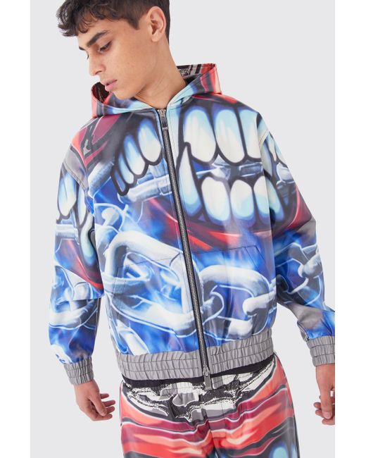 BoohooMAN Multicolor Oversized Boxy Printed Pu Hoodie for men