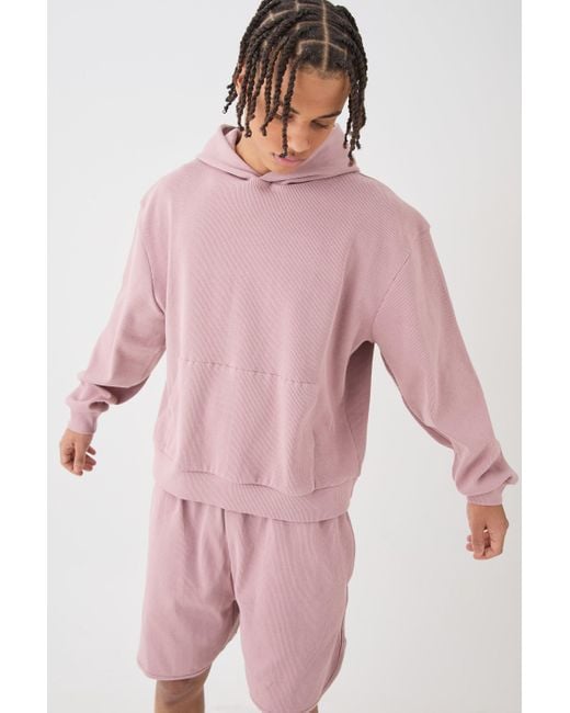BoohooMAN Pink Oversized Boxy Heavyweight Ribbed Short Tracksuit for men