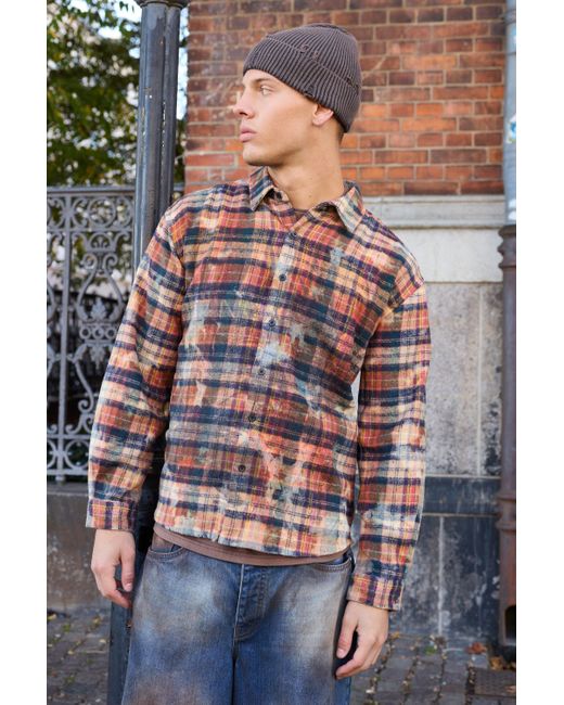 BoohooMAN Kariertes Oversize Hemd in Orange für Herren