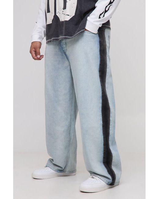 BoohooMAN Blue Plus Side Panel Relaxed Fit Jeans for men