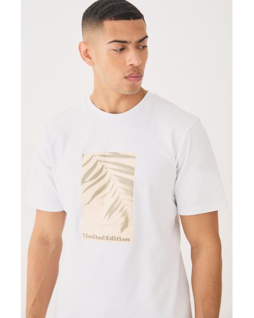 BoohooMAN White Heavyweight Interlock Palm Graphic Embroidered T-shirt for men