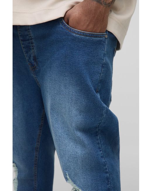 BoohooMAN Plus zerrissene Stretch Skinny-Jeans in Blue für Herren