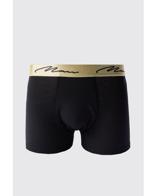 BoohooMAN Signature Gold Waistband Boxers In Black for men