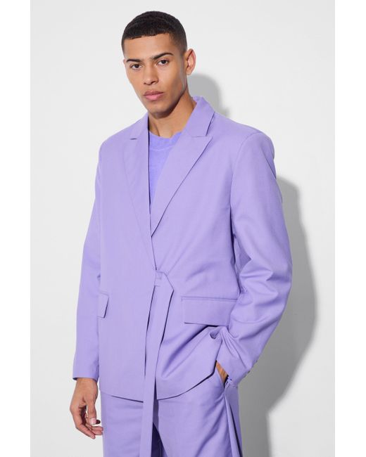 BoohooMAN Purple Strap Detail Oversized Blazer for men
