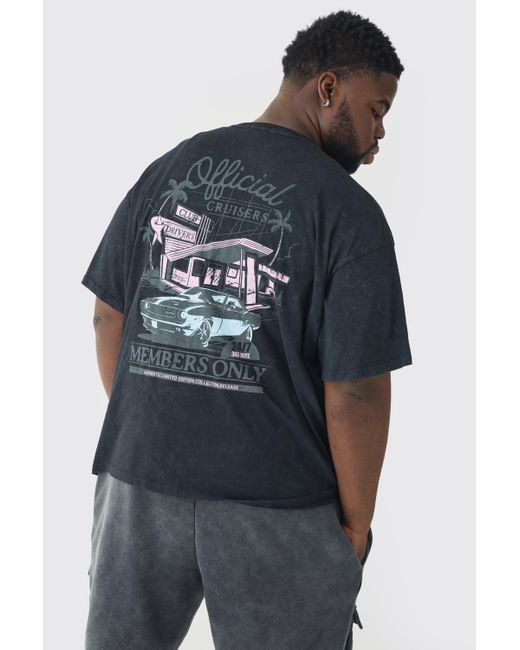 BoohooMAN Blue Plus Members Only Racer T-shirt In Acid Wash Grey for men