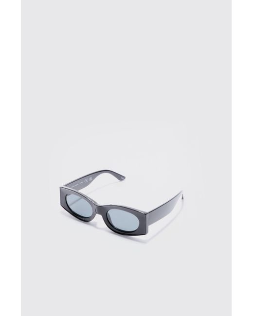 BoohooMAN White Oval Chunky Plastic Sunglasses In Black for men