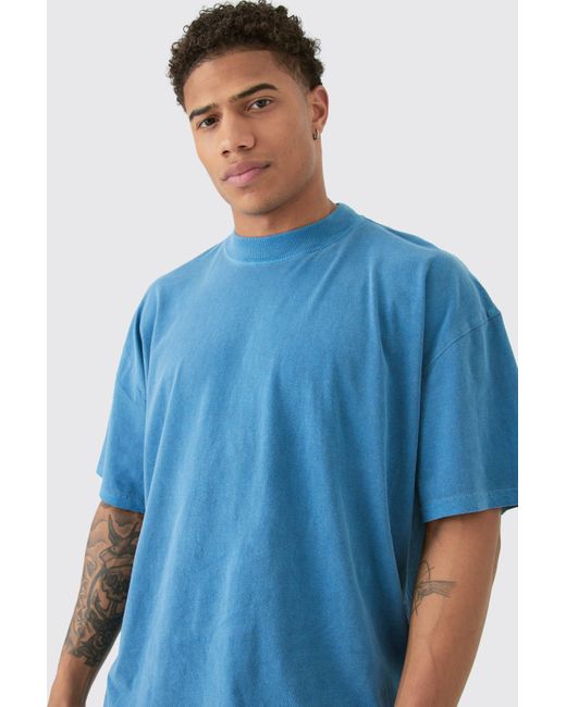 BoohooMAN Blue Oversized Washed Tonal Floral Print T-shirt for men