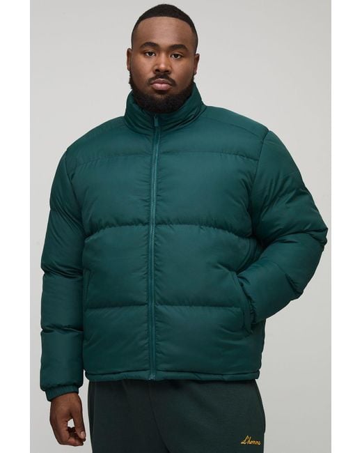 BoohooMAN Men's Green Plus Funnel Neck Regular Fit Puffer Jacket