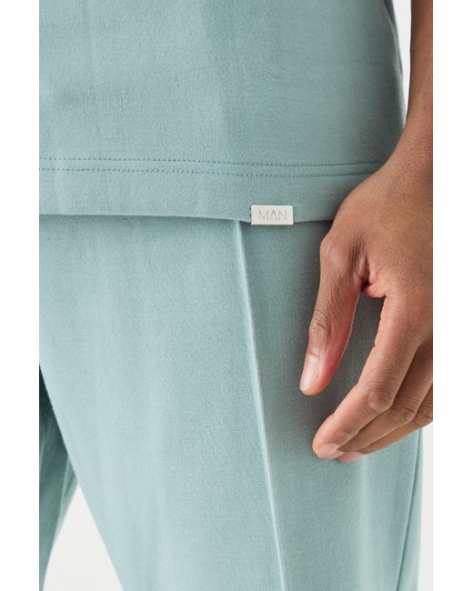 BoohooMAN Man Slim Fit Extended Neck Heavy Interlock Tshirt in Blue for Men Lyst UK