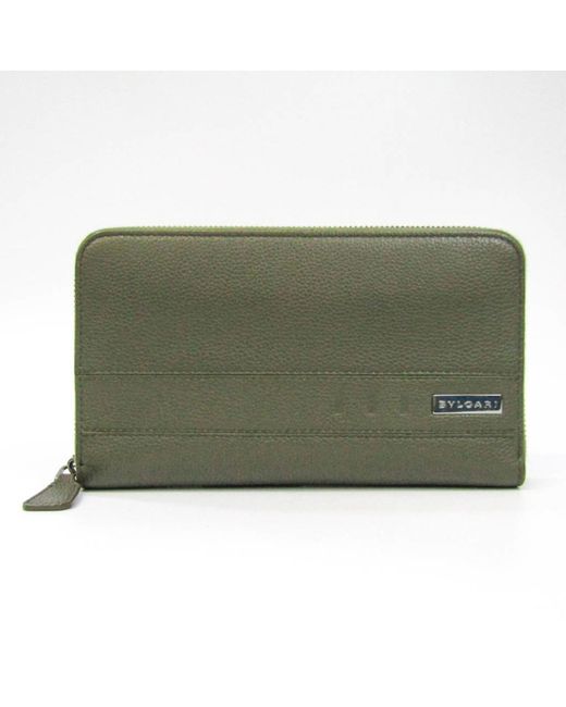 BoohooMAN Green Preloved Zip Around Leather Wallet Unisex - Khaki for men